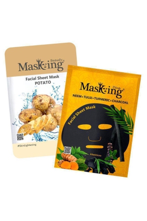 Masking BeautyDiva Potato, Neem, Tulsi, Turmeric & Charcoal Face Sheet Mask Masks 50 ml Pack of 2