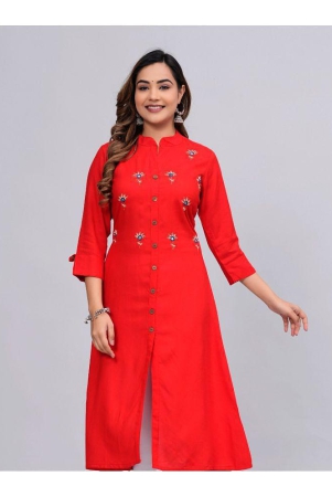 mauka-rayon-embroidered-front-slit-womens-kurti-red-pack-of-1-none