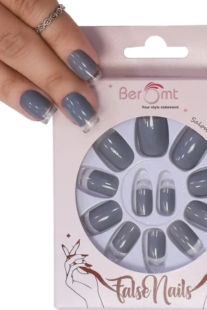 short-nude-french-tips-nail-kit-included-dark-gray