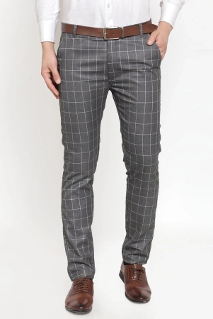 Indian Needle Mens Grey Checked Formal Trousers-30 / Grey