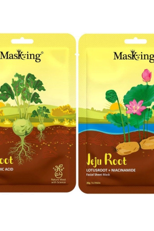 Masking fairness and glowing Jeju Root skin friendly Facial Sheet mask with natural root extract,Kohlrabi,Lotus, 20 Ml each pack of 2