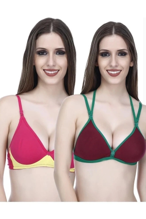 Elina Pack of 2 Cotton Non Padded Womens T-Shirt Bra ( Multi Color ) - 38B