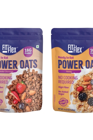 Power Oats | Honey Flavor  + Peanut Butter | No Cooking Required - Ready To Eat | Zero Added Sugar (Pack of 2)