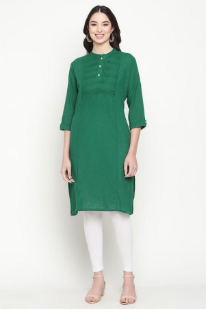 Queenley - Green Cotton Blend Women's Straight Kurti ( Pack of 1 ) - None