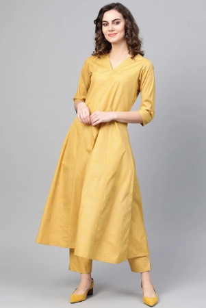 women-mustard-yellow-golden-printed-kurta-with-trousers