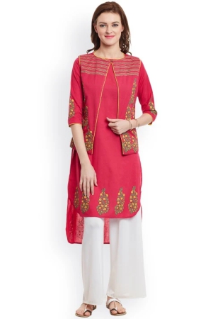 women-pink-block-print-kurta-with-jacket