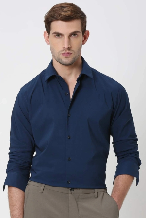 Navy Stretch Plain Slim Fit Casual Shirt