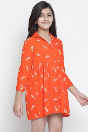 Oxolloxo Orange Floral Satin Shirt Dress