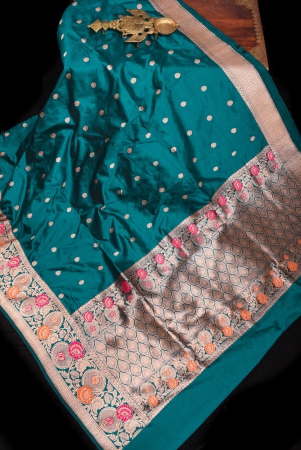 teal-banarasi-pure-katan-silk-saree-with-floral-meenakari-border-and-butta-silk-mark-certified