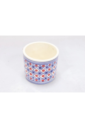 khurja-pottery-indoor-pot-pipe-shape-red-and-blue-colour-small-size-4-inches