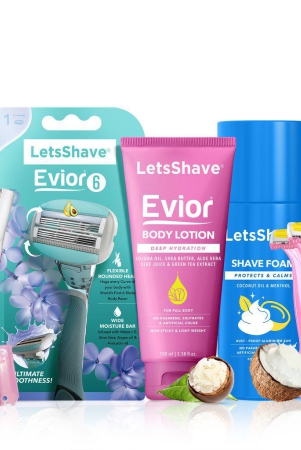 letsshave-evior-6-absolute-kit-for-women-6-blade-body-razor-with-3-face-razors-shave-foam-body-lotion-and-3-bikini-razor-complete-women-shaving-kit