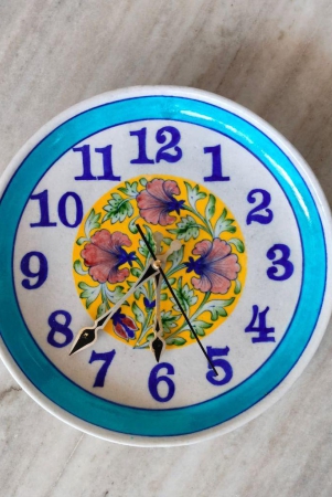 handmade-blue-pottery-wall-clock-flower-desgin-unique-wall-clock-10-inch