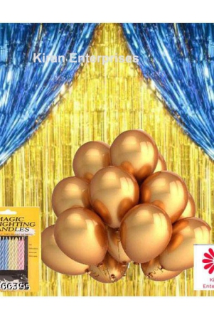 Kiran Enterprises 2 Fringe Curtain Blue +2 Fringe Curtain Golden + 10 pc. Magic Candle + 30 Metallic Balloon ( Gold )