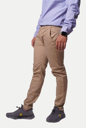 Mens Beige Solid Chinos Trousers