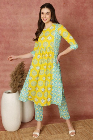 antaran-cotton-printed-kurti-with-pants-womens-stitched-salwar-suit-yellow-pack-of-1-none