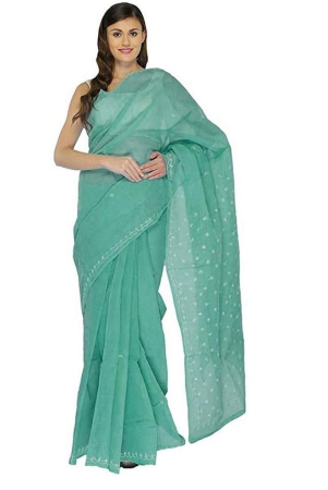 lavangi-women-lucknow-chikankari-keel-workteal-green-cotton-saree-with-blouse