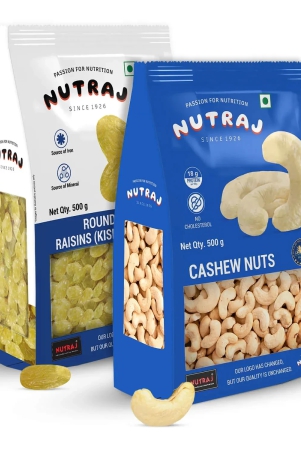 Nutraj Cashews 500g & Raisins 500g (Kaju - Kishmish) - 1kg Combo