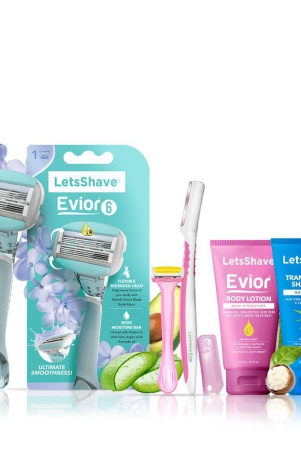 letsshave-evior-6-mini-gift-set-for-women-1-face-razor-1-bikini-razor-1-body-razor-1-transparent-shave-gel-30ml-1-body-lotion-30ml-shaving-kit-for-women