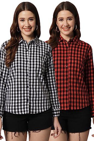 funday-fashion-women-regular-fit-checkered-spread-collar-casual-shirt-pack-of-2