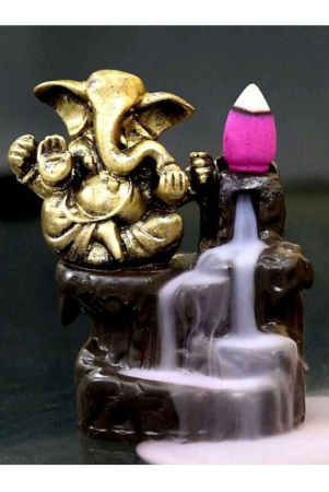 DEDHAS Smoke Ganesh Gold With10pcCone Resin Ganesha Idol 12 x 7 cms Pack of 1