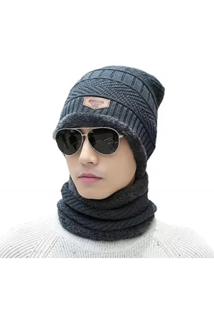 glammore-womens-and-mens-woollen-beanie-cap-with-neck-warmer-knitted-cap-with-fur-lining-mens-woolen-cap-with-neck-muffler-grey