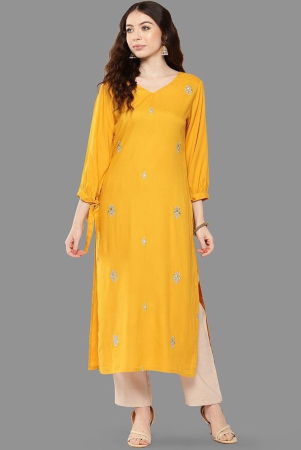 janasya-rayon-embroidered-straight-womens-kurti-mustard-pack-of-1-none