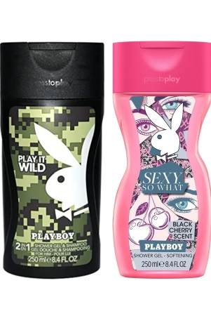 playboy-play-it-wild-men-playboy-sexy-so-what-women-shower-gel-combo-pack-of-2-250ml-each