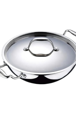 bergner-argent-tri-ply-kadhai-with-lid-gas-induction-compatible-silver-35-litre