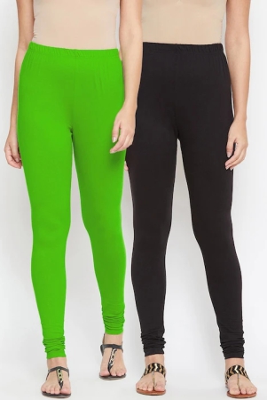 women-black-green-pack-of-2-solid-churidar-length-leggings