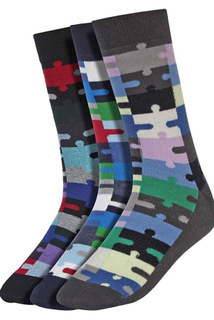 Creature - Cotton Men's Printed Multicolor Full Length Socks ( Pack of 3 ) - Black