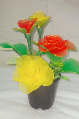 handmade-nylon-red-and-yellow-stocking-flowers-with-pot