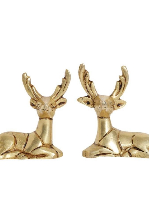 Brass Deer Figurines | Set of 2 | 100% Pure Brass | Yellow Antique Finish