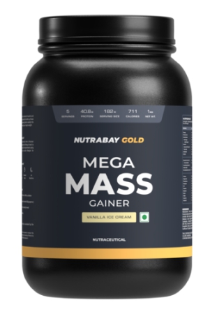 nutrabay-gold-mega-mass-gainer-powder-1kg-vanilla-ice-cream-100-veg-408g-protein-123g-carbs-711-calories-muscle-building-weight-gainer-supplement-for-men-women