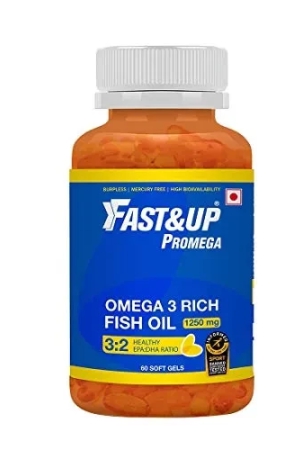 Fast&Up Omega 3 Fish Oil 1250 mg (60 soft gel capsules) triple strength care for Hearth, Brain, Joint & Eye 3:2 EPA:DHA chocolate flavour