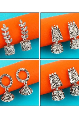 silver-shine-oxidised-wedding-traditional-jhumki-earring-for-women-girl-set-4-silver