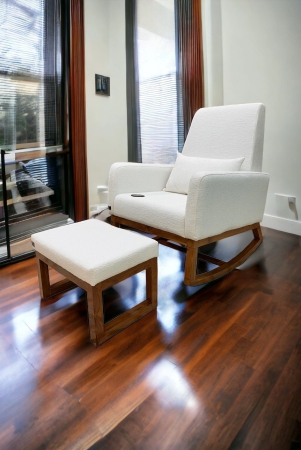 wooden-twist-boucle-fabric-comfortable-cushion-nursery-rocking-chair-with-ottoman-white