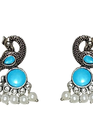 Jewelryklub Earrings For Women Oxidised Silver Peacock Shape Jhumki Earrings For Girls And Women (Blue)