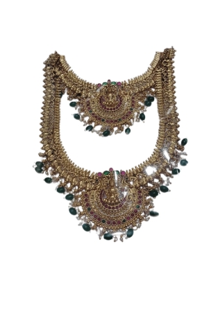 -gold-plated-antique-finish-traditional-haram-and-jhumka-earrings-jewelry-set