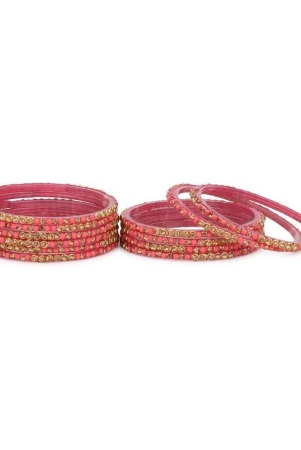 somil-hand-decorative-traditional-fashionable-glass-bangle-kada-set-ornamented-with-colorful-beads-for-stylish-attractive-look-pack-of-12-pink28-none