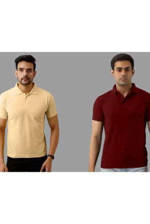 skyrise-beige-cotton-blend-slim-fit-mens-polo-t-shirt-pack-of-2-none