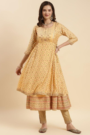 rangita-women-yellow-silk-printed-calf-length-double-layered-kurti-none