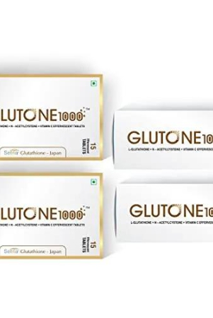 Glutone 1000 – Glutathione Effervescent Tablets| Made with Setria L-Glutathione (Japan)| For Radiant Glow| Evens Skin Tone| 15 Tablets (Pack of 4)