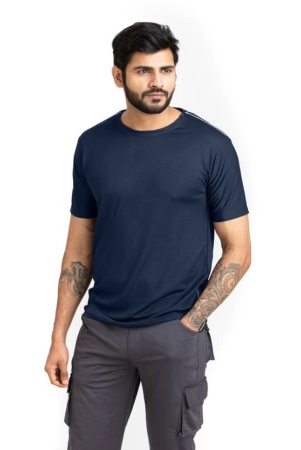 men-solid-round-neck-polyester-blue-t-shirt