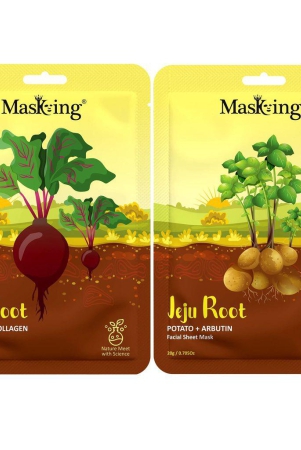 Masking fairness and glowing Jeju Root skin friendly Facial Sheet mask with natural root extract,Beetroot,Potato, 20Ml each, pack of 2