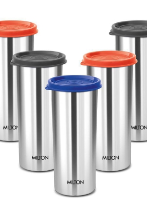 milton-stainless-steel-tumbler-with-lid-set-of-5-530-ml-each-assorted-lid-color-may-vary-office-gym-yoga-home-kitchen-hiking-treking-travel-tumbler-assorted