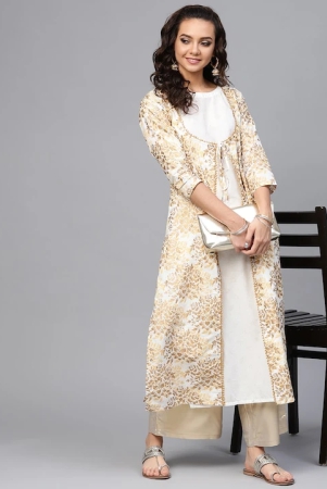 women-off-white-golden-printed-straight-cotton-kurta-with-attached-jacket