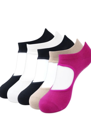 Balenzia Women's Anti Bacterial Yoga Socks with Anti Skid- (Pack of 5 Pairs/1U)- (Black,White,Beige,Pink)-Stretchable from 19 cm to 30 cm / 5 N