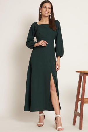 Curvydrobe Crepe Solid Ankle Length Women's Side Slit Dress - Green ( Pack of 1 ) - None