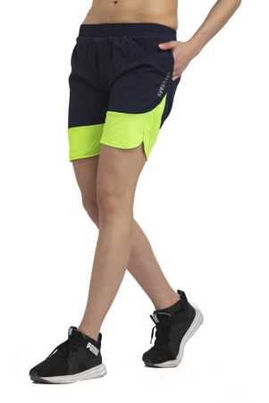 Color Block Women Dark Blue Sports Shorts, Gym Shorts, Cycling Shorts, Running Shorts