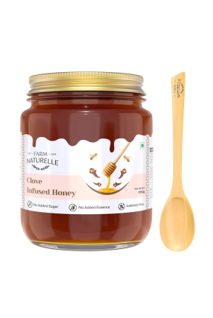 farm-naturelle-real-clove-infused-wild-forest-honey-1000gm150gm-extra-and-a-wooden-spoon-100-pure-raw-natural-un-processed-un-heated-honey-lab-tested-clove-honey-in-glass-bottle